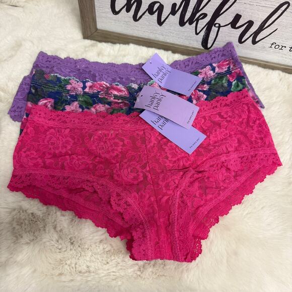 Hanky Panky Set of 3 Lace Boyshort Underwear Panties Pink Floral Size Medium NWT - Picture 1 of 9